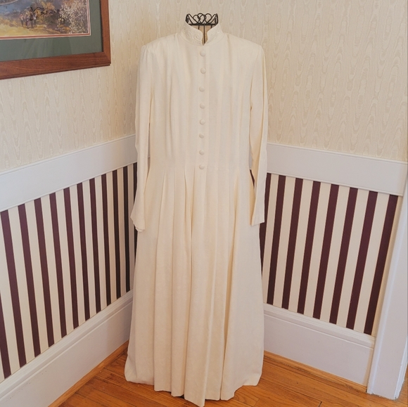 Karin Stevens Santa Fe Off White Pleated Vintage Dress Size 10 - Picture 2 of 13